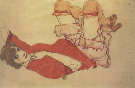 Wally in Red Blouse with Raised Knees (mk12), Egon Schiele